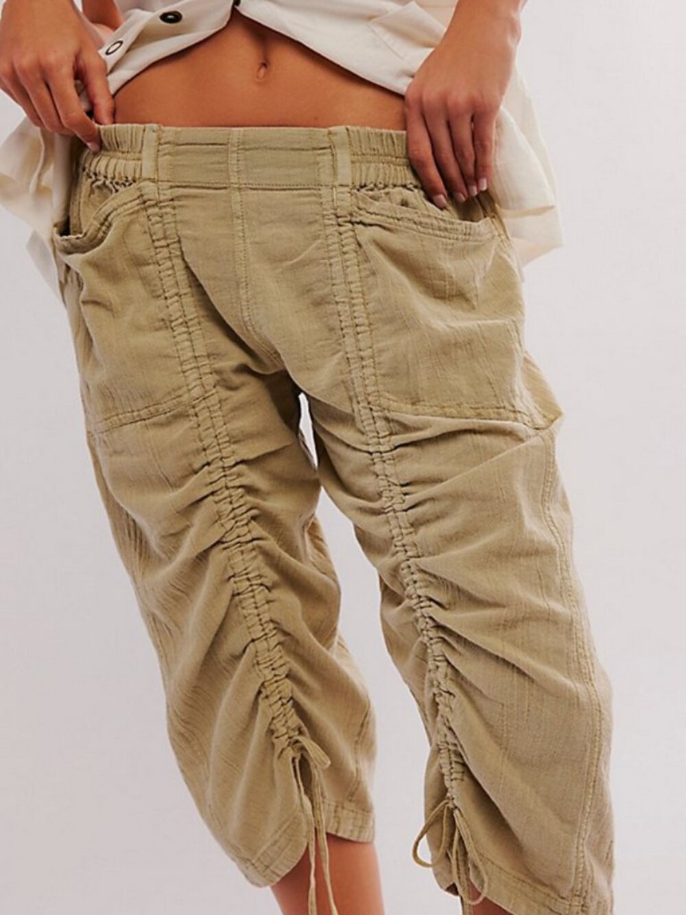 Free People Gianna Ruched Gaucho Pull-On Pants Linden Cropped M